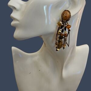 CHIPITA 1980s Handcrafted Southwestern Brown Cluster Festival Dangle Earrings
